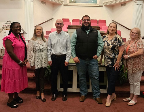 Staff - Haiven Thomas, Nursery; Carla Smith, Music Director; Rob Burns, Pastor; Shane Rummel, Minister to Youth & Children; Alice Cale, Secretary; and Rhonda Chiasson, Financial Secretary